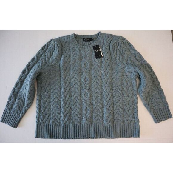 Lauren Ralph Lauren Women Sz 3X Green Aran-Knit Wool-Cashmere Sweater - Picture 1 of 9